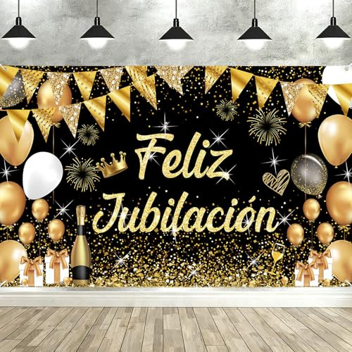 Seutgjie Banner für den Ruhestand für Damen und Herren, für Ruhestand, Gold, Schwarz, 180 x 110 cm