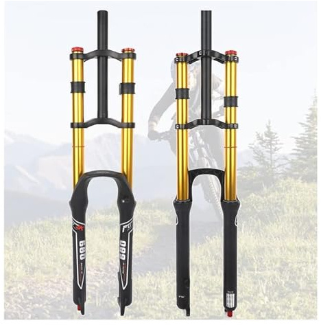 LQVAIPT 26 27,5 29 Zoll Mountainbikes Gabel Downhill Luftfederung Federweg 130 mm 1~1/8 Zoll Gerade Fahrräder Vorderrad-Rückpralleinstellung Manuelle Sperre Scheibenbremse QR 9 mm(Gold,26'')
