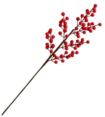 Gettimore Simulierte Stechpalmen-Frucht-künstliche Blume, rote Beeren, Blumenstrauß für Neujahr, 6 Zinken, 60 cm