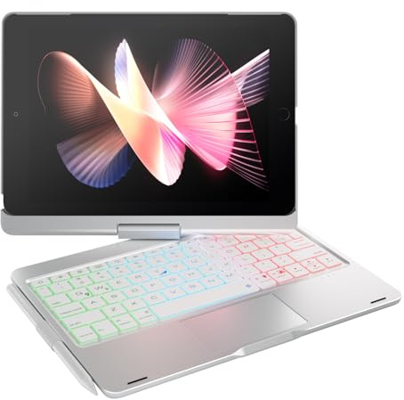 doqo Tastaturhülle für iPad 9. Generation (10,2 Zoll, 2021), kompatibel mit iPad 8./7.Gen,iPad Air 3/iPad Pro 10,5 mit MultiTouchTrackpad und 360° Drehfunktion (Silber)