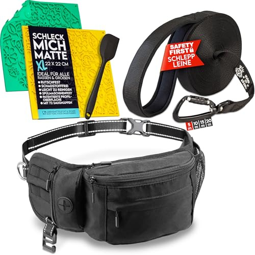 HUND IST KÖNIG Hunde Trainings- & Gassi-Set – Bauchtasche, Leckmatten-Set & 5m Schleppleine – Komplettpaket für Spaziergang, Training & Beschäftigung