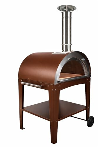 MF - Forno a legna da esterno per pizza e pane modello Chef Junior effetto ruggine con tavolo per giardino