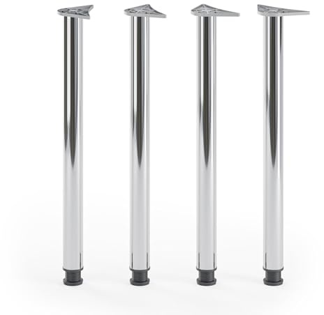 ATM 4er Set Tischbeine 110cm Barbeine Höhenverstellbar Metall Möbelfüße Ø 60mm für Bartresen Stehtisch Bistrotisch Frühstückstheke Rund Stabil Stützfuß - Glänzendes Chrom