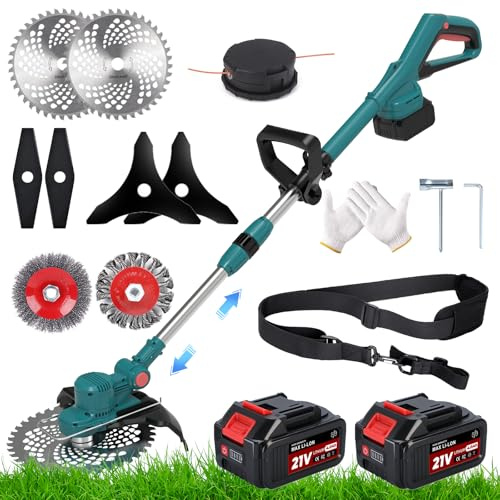 21V Rasentrimmer mit Akku, Akku Rasentrimmer für Makita-Akkus | 6-in-1 akku Freischneider, Rasentrimmer mit Unkrautbürste, 2X4.0Ah Akku & Ladegerät, Brushless, für Garden Trimmen, Tiefblau