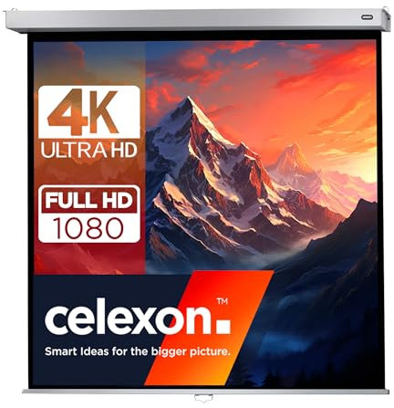 celexon Professional Plus Manual screen 90 | 160x160 cm 1:1 | Manually extendable 4K, full HD projector screen for office presentations & home cinema projections | wall & ceiling mounting