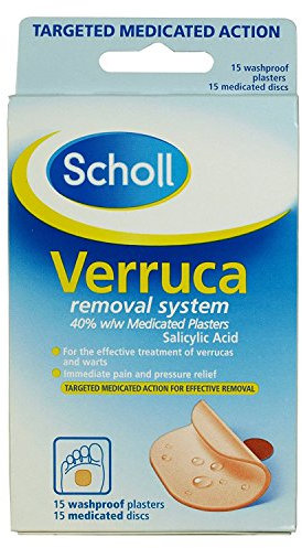 Scholl Verruca Removal System - 15 Waterproof Plasters & Medicated Discs, with Salicylic Acid, Targeted Action for Effective Verucca Removal