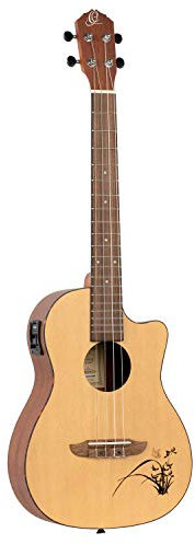 Ortega Guitars Bariton Ukulele Elektro-Akustisch – Bonfire Series – mit Cutaway – Fichte, Sapele, Natur (RU5CE-BA)