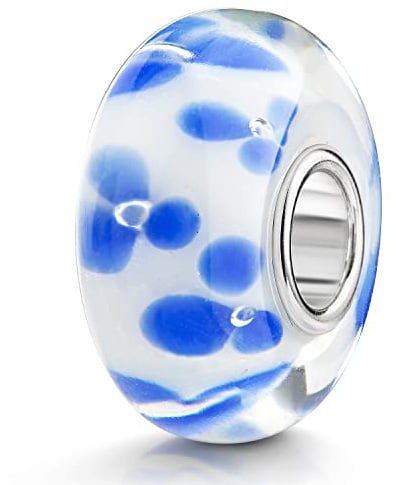MATERIA by Matthias Wagner Hortensie Glas Bead Blume blau weiß - Glasperle mit Silber Hülse für European Armband 544