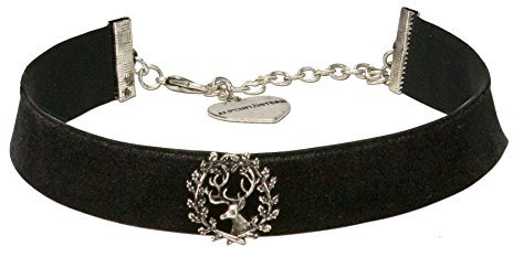 Alpenflüstern Trachten-Samt-Kropfband Hirsch - Trachtenkette enganliegend, Kropfkette elastisch mit Hirschgeweih, eleganter Damen-Trachtenschmuck, Samtkropfband breit schwarz DHK173