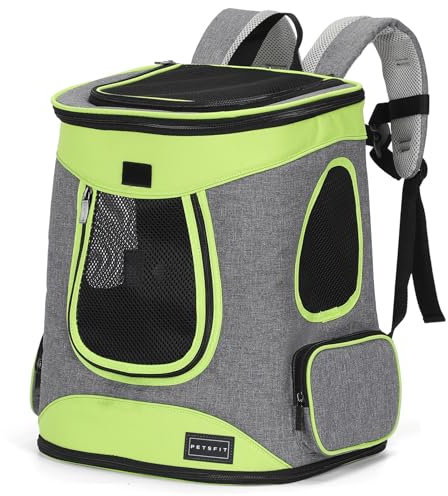 Petsfit Cat Backpack Portable Cat Carrier Backpack for Cats and Small Dogs,Ventilation Mesh Design Cat Carrier with Soft Fleece, Green
