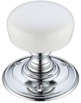 Fulton & Bray FB304PWCP White Porcelain Door Knobs On Chrome Rose