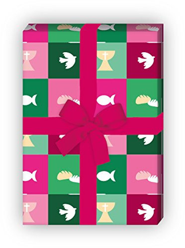 Kartenkaufrausch Schönes Geschenkpapier Set mit christlichen Symbolen für liebe Geschenkverpackung, DIY Projekte, Basteln, 4 Bögen, 32 x 48cm Dekorpapier, Musterpapier zum Einpacken