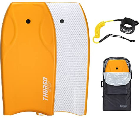 Thurso Surf 106,7 cm leicht Bodyboard inklusive Pro Doppel Wirbel Bodyboard Leash und LUX Bodyboard Tasche. EPO Core, HDPE Slick unten, ixpe Deck. Azur und Sky, tangerine
