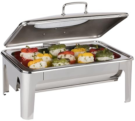 APS 12322 Chafing Dish EASY INDUCTION, Glasdeckel, ausschließlich für Indukionskochplatten geeignet, Speisebehälter GN 1/1 (65 mm tief), 9 Liter, 60 x 42 x 30 cm, Edelstahl