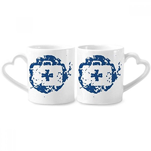 DIYthinker Blue First-aid Kit Design Round Illustration Pattern Couple Mugs Ceramic Lover Cups Heart Handle 12oz Gift