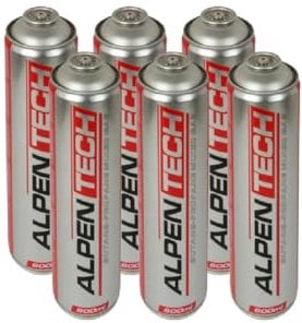 Alpentech – Pack de 6 cartuchos de gas 330 g Butano propano mix 600 ml de caramelo gas universal válvula 7/16