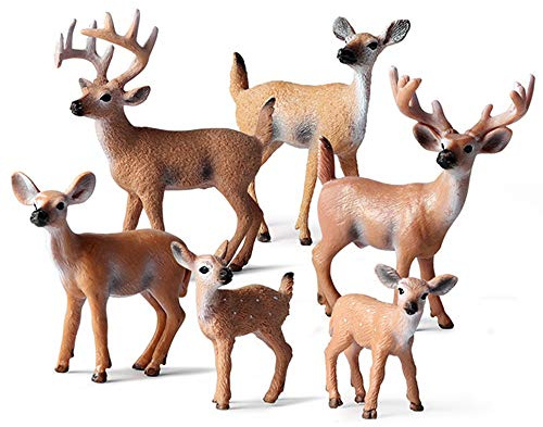 6 Pack Forest Animal Deer Figures Toy, Woodland Animal Figurine Party Supplies Christmas Buck Doe Fawn for Baby Shower Birthday Wedding