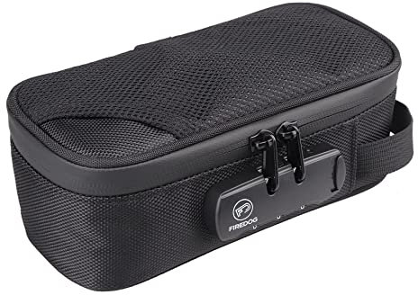 FIREDOG Borsa a prova di odore con serratura, contenitore a prova di odore foderato in carbonio per la conservazione da viaggio, nero, 8x4x2.75 Inch (Pack of 1), Compatto