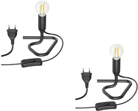 ledscom.de 2 Stück Tischlampe TRIN schwarz mit Stecker und Schalter inkl. E14 LED Lampe, 3-Stufen-dimmbar über Lichtschalter, warmweiß, W, 542lm