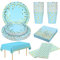 24 Invités Assiette Jetable Bleue et Or Assiette Carton Bleu Serviettes Gobelet Paille Nappe pour Fête Anniversaire Baby Shower Garçon Douche Nuptiale Engagement Point D‘Or Vaisselle Jetable Bleue