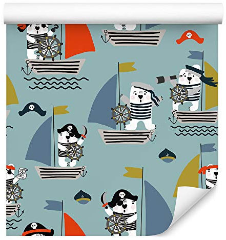 Muralo Tapete 10m Rolle Vlies Tapete Ozean Meer Wasser Reise Segelboote Piraten Vliestapete 1000 x 53cm Wand Tapete Wohnzimmer Kinderzimmer Moderne Wanddeko Wand Dekoration