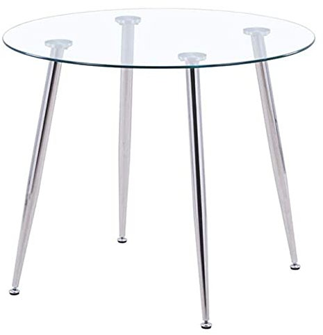 GOLDFAN Moderne Table à Manger Ronde en Verre, Ø 80 x 75 cm, 4 Personnes, Argenté