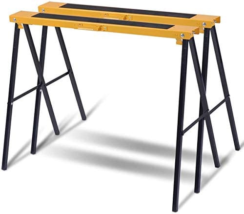 RELAX4LIFE 2er set Gerüstbock, Klappbock Set Metall, Sägegestell Klappbar, Stützbock Sägehilfe bis zu 275 kg belastbar, Sägebock rutschfest, tragbarer Arbeitsbock für Haushalt & Werkstatt, gelb