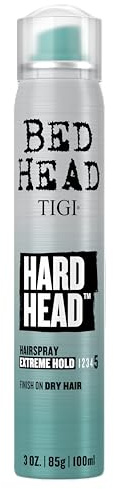 TIGI Bed Head Hard Head Hair Spray, Travel Size, Extra Strong Hold for All Day Style and All Hair Types, 3 oz