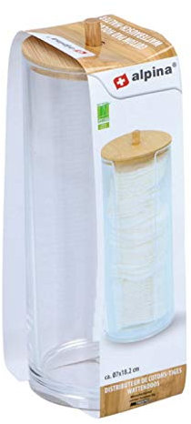 ALPINA Makeup Organiser Cosmetic Pads Swab Holder Box Clear Acrylic With Bamboo Lid Beauty Makeup Cotton Ball Bathroom Storage Jar Dispenser, Transparent