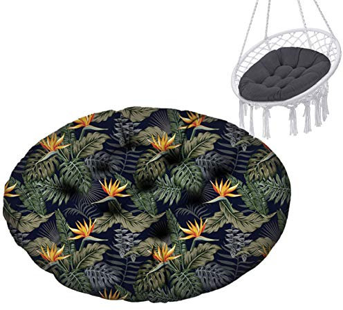 Ferocity Hängesessel Kissen, Polster Bodenkissen für Schwenksessel, Auflage für Baumwoll Hängeschaukel, Papasansessel, Hängekorb, Hängestuhl, Durchmesser 90 cm, Palmen Paradiesvogelblume [114]