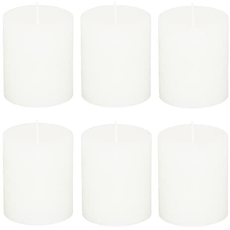 Stumpenkerzen Rustic 6er Set - Stumpenkerze, Blockkerze, Kerze, Adventskranz, Advent - Kein Ruß - Brenndauer: 30 Std. - viele Farben - 7x8 cm (Elfenbein)