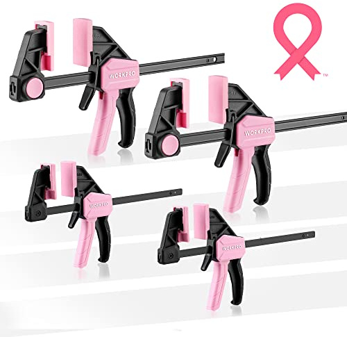 WORKPRO Lot de 4 mini pinces à bois, 15,2 cm (2) et 10,2 à 1,3 cm (2 | Pince à épandeur à une main, pinces F légères à changement rapide avec charge maximale de 68 kg