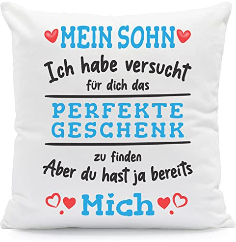 GRAVURZEILE Kissen mit Spruch Geschenk für Mama Freunde & Familie - Geschenk für Muttertag Vatertag Geburtstag Valentinstag Weihnachten - Farbe: Sohn