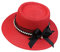 JK Home Panama Eté Femme Chapeau de Soleil avec Nœud de Papillon Capeline Large Bord pour Plage Mariage Camping Rouge