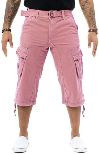 X Ray Short Cargo Long avec Ceinture pour Homme, Longueur sous Le Genou, Pantalon 3/4 (Short Grand et Long pour Homme), Rose Pastel, 48 FR
