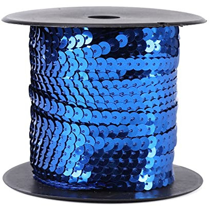 Tissting 100 Yards Pailletten Rolle, 6mm Bunte Paillette Trim Spool String Flache Glitzerborte für DIY Handwerk Pailletten Bänder für Kleid Dekorieren Schmuck Ornament Stirnband (Blau)