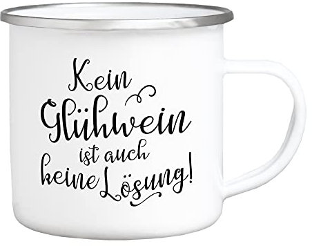 Interluxe Emaille Becher Tasse - Kein Glühwein ist auch keine Lösung - lustiger Spruch Weihnachtsmarkt Weihnachtsdeko Weihnachtszeit Winterzeit Winter Geschenkidee