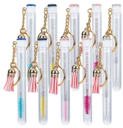 NICENEEDED 10pcs Porte-Clés Tube de Brosse à Cils, Ensemble de Tubes de Baguettes de Mascara Vides Jetables, Outil de Maquillage de Brosse de Cils en Cristal Remplaçable pour Femmes Filles