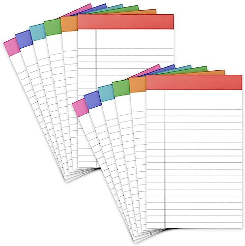 PAPERAGE Notizblöcke, liniert, Regenbogenfarben, 12 Stück, je 50 Blatt, breit/rechtlich liniert, Notizblöcke, Papier, 12,7 x 20,3 cm