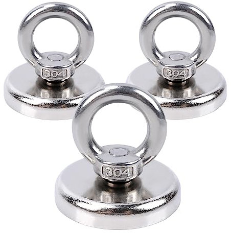 OCEUMAOA Magnete Stark Groß Neodym Magnet Extra Stark 80kg Magnetfischen 48mm Starker Magnet Fischen mit Heberinge und Schrauben für Geeignet Magnet Fishing in Haus,Werkstatt,Wasser 3Stück