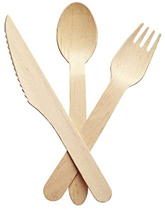 1Above 100Pk Disposable Wooden Cutlery Set, 100% Natural and Biodegradable, Eco-Friendly Cutlery Set for Wedding, Office and Party Picnic (Cutlery Set)