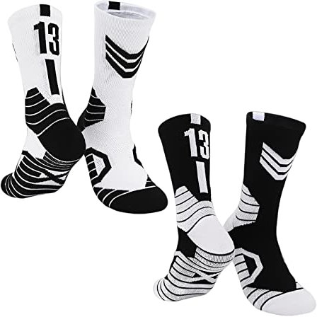 MAHZA 2er-Pack Elite-Basketball-Socken Team Nummer Socken Kompression Unisex Baumwolle Sportliche Socken Fans Geschenk (13,F)