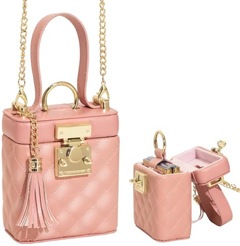 COQUE Samsung Galaxy Z Flip 3/Flip 4/Flip 5/Flip 6 étui de téléphone avec Mini Sac à chaîne plaqué Or et Fente pour Carte de Sangle de bandoulière de téléphone pliée-Rose