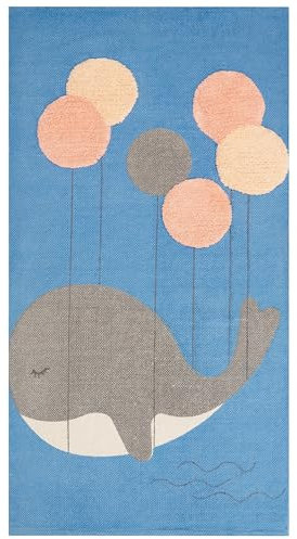 Kinderteppich Baumwolle blau 80 x 150 cm Wal Motiv für Kinderzimmer Balabang