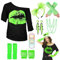 WILDPARTY 80er 90er Jahre Outfit Damen, T-Shirt, Beinwärmer, Stirnband, Ohrring, Halskette, Netzhandschuhe, 80er 90er Jahre Kostüm Mottoparty Accessoires Kleidung JD-80SMouth-Green-S Made In China