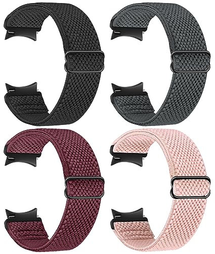 Yunshare Elastic Watch Straps Compatible with Samsung Galaxy 6/5/4 40mm 44mm/Galaxy 6 Classic 43mm 47mm/Watch 5 Pro 45 mm/Galaxy 4 42mm 46mm Stretch Nylon Solo Loop, Black+Grey+Wine Red+Pink Sand