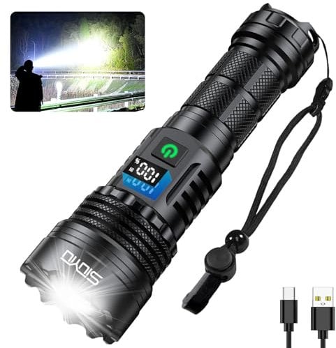 Siuyiu Lampe Torche LED Ultra Puissante, Lampe de Poche Rechargeable,Lampe Torche Puissante et Durable, 3000 lumens, Lampe Torche super lumineuse, Lampe LED de Haute Performance d'éclairage