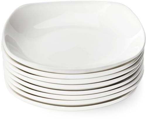 Leegg Lot de 8 petites assiettes de service en céramique pour appertizer, sushi, dessert, fruits (carrés blancs)