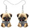 LONYOO Acryl Niedlichen Hund Mops Ohrringe Baumeln Haustiere Welpe Charms Mops Geschenke für Mops Liebhaber Frauen Mädchen Schmuck Dekor (Schwarz)