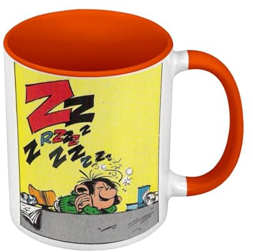 Fabulous Mug de Couleur Qualité Premium Orange - Gaston Endormie Bande Dessinee Francaise Vintage - Tasse avec anse et intérieur de couleur